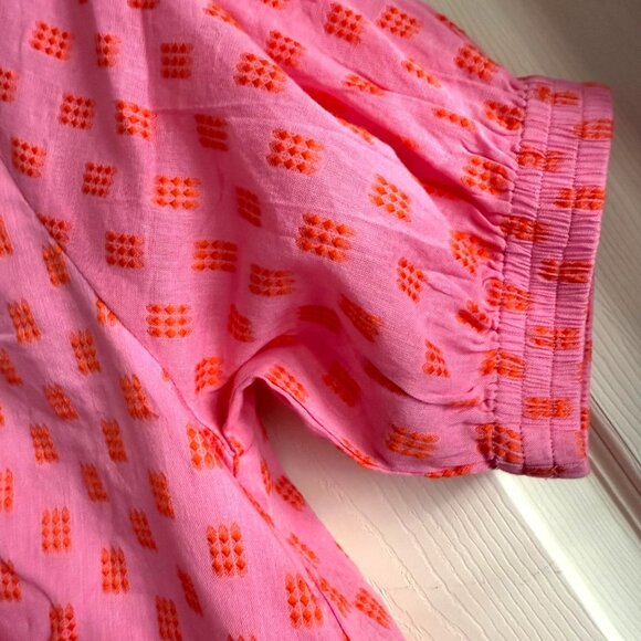 NWT size S‎ Never A Wallflower pink 9 dot punch marakesh blouse top short slv - Picture 7 of 11